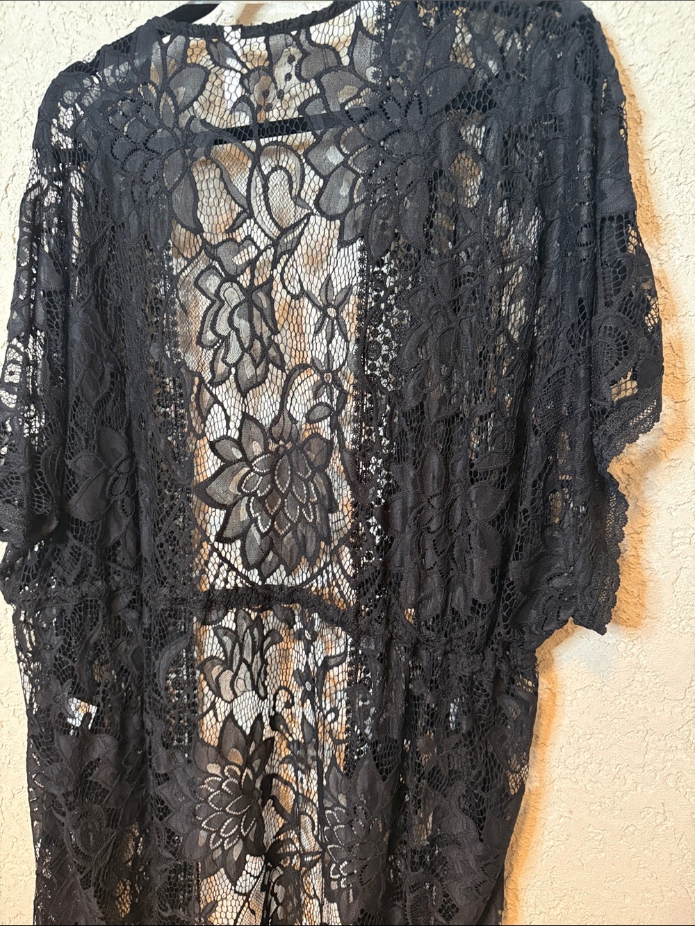 Black Floral Lace Midi Kimono Cover-Up Size M/L NWT - Picture 4 of 4